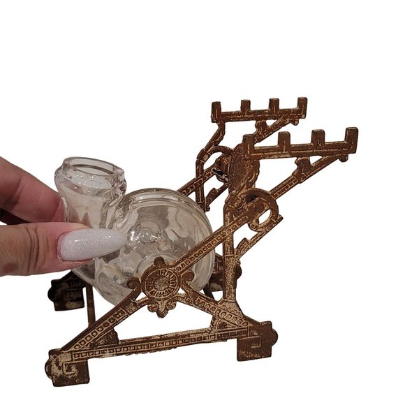 Antique 19th century tilting cast iron and glass Edwardian snail ink well aged - Picture 7 of 7